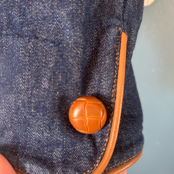 Vintage Rare Forenza Indigo Denim Blazer and Skirt with Tan Piping size 18 - Picture 5 of 12